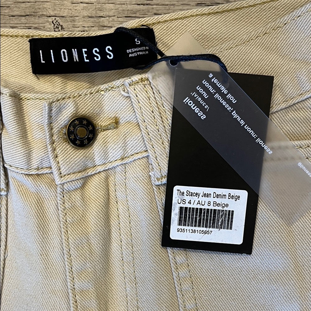 Lioness The Stacey Beige Denim Beige Cargo Jeans Size 4 - Picture 3 of 13